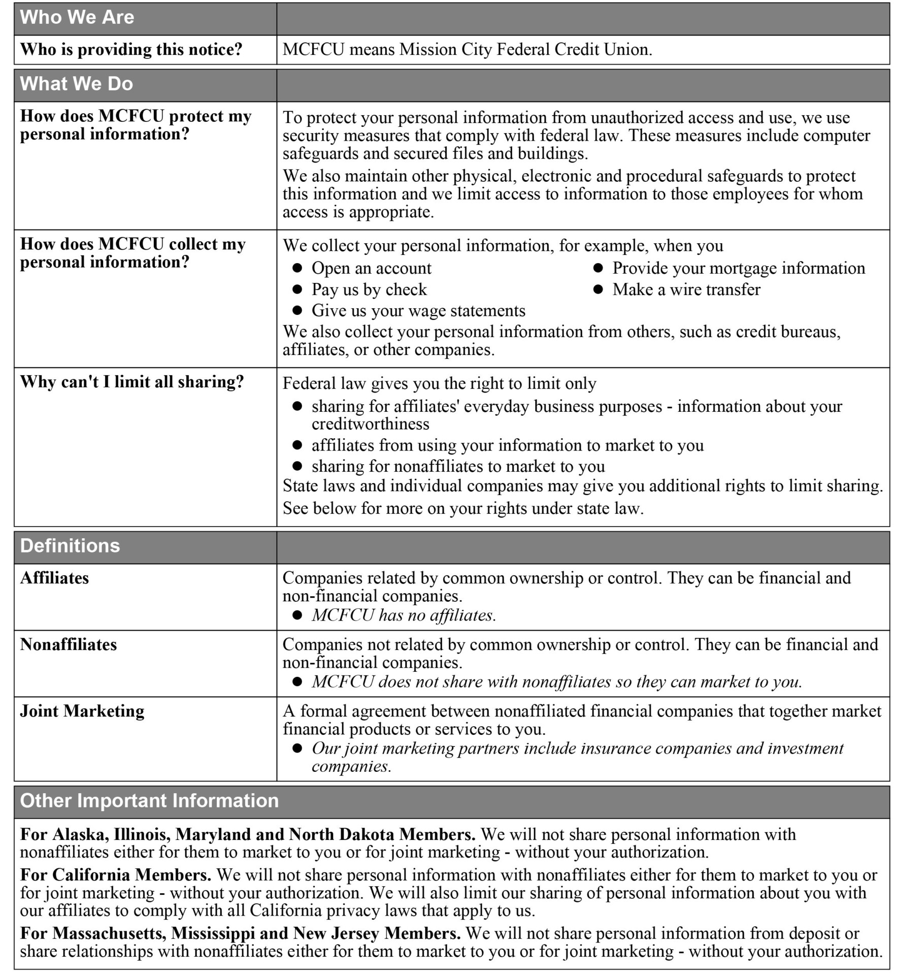 Privacy Disclosure Page 2