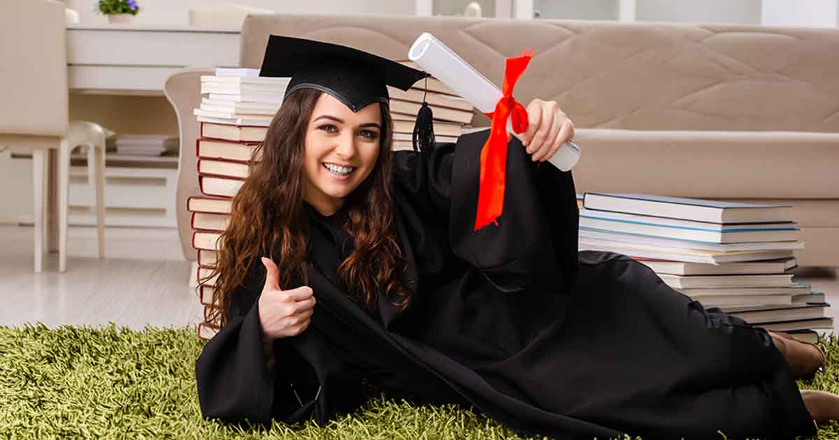 Graduate in cap and gown